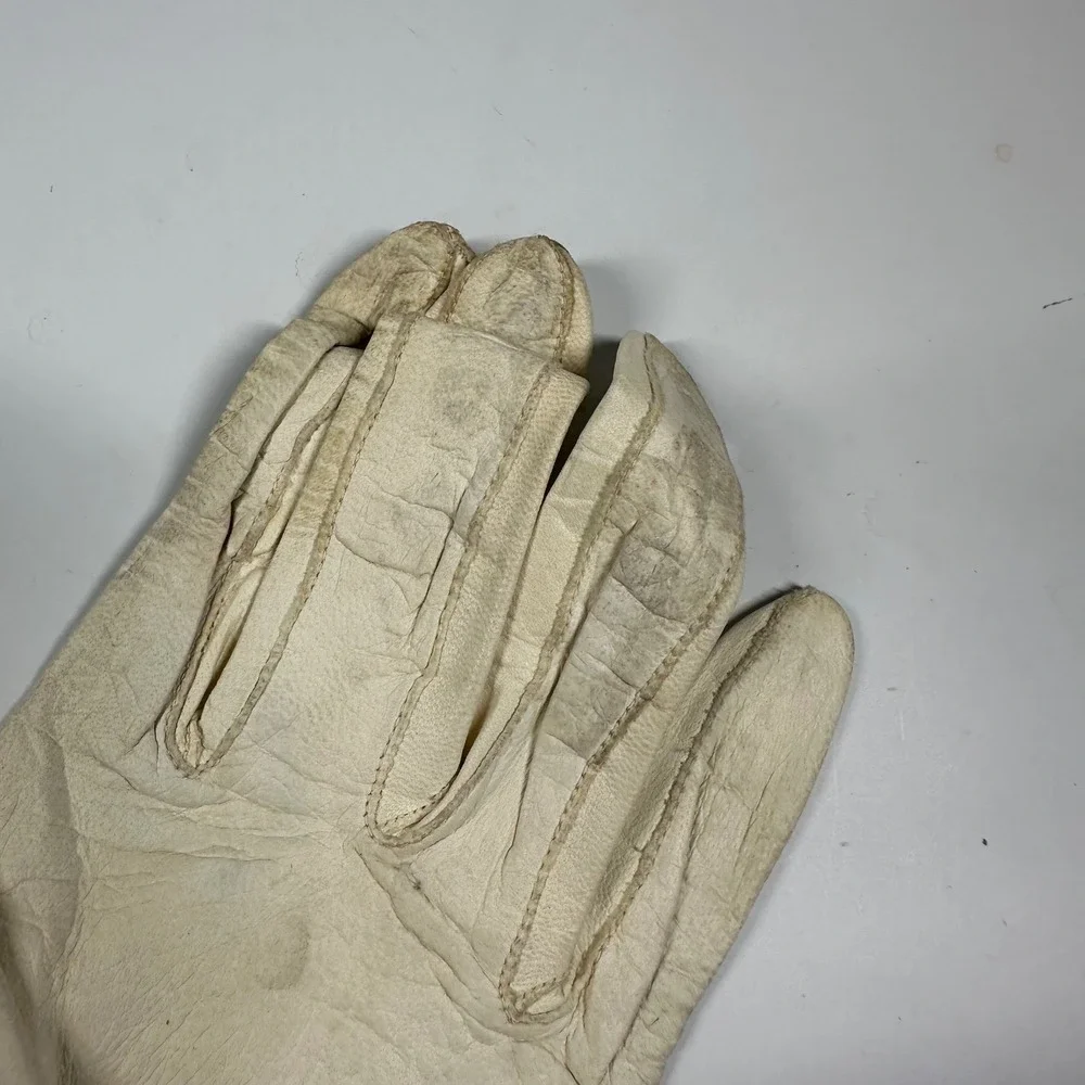 Macy's Marchioness Gloves Ivory Washable Leather Made in Italy Bow Womens Size 7